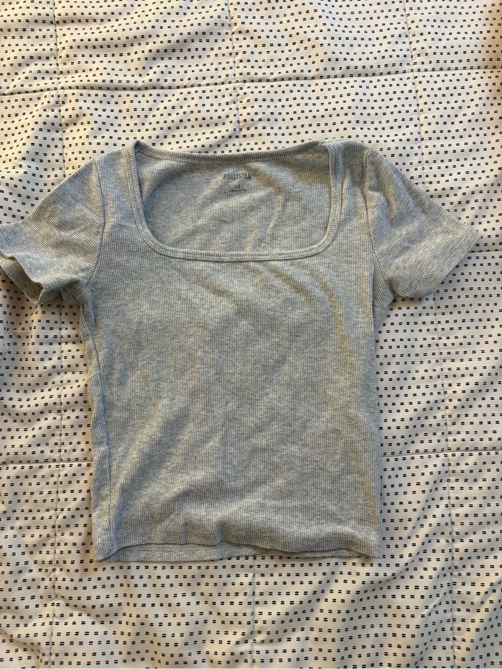 Hollister Light Gray Ribbed Square-Neck Crop Top